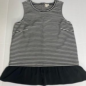 J Crew Small Black & White Striped Peplum Sleeveless Top